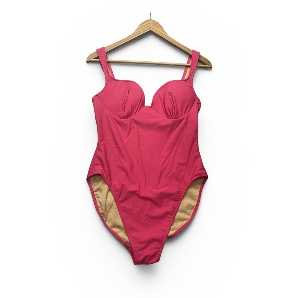 Newport News Womens Swimsuit 12 Hot Pink One Piece Vintage High Leg Underwire
